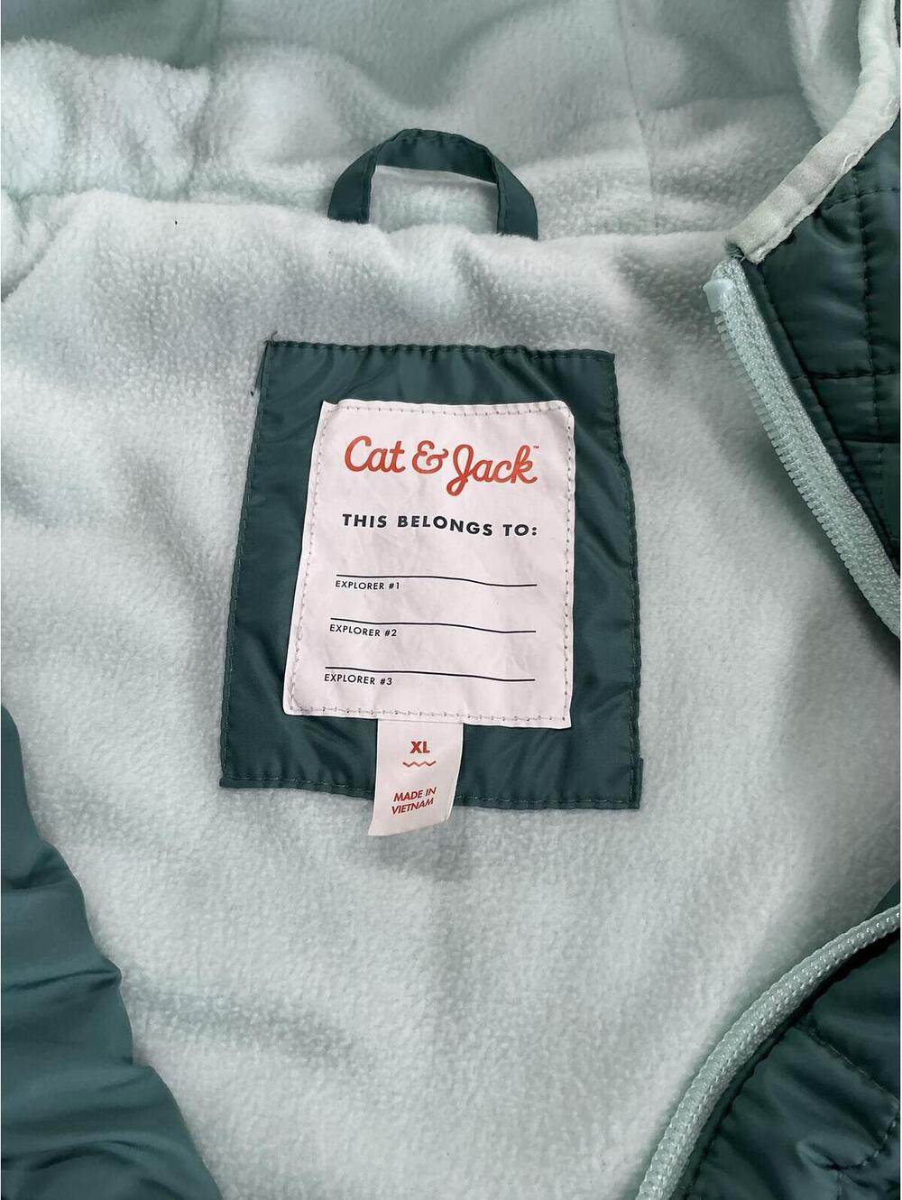 Cat & Jack Girls Quilted Hooded Puffer Jacket Green XL Fleece Lined - Picture 9 of 9